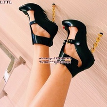 Newest cut-outs metal chain heels ankle boots leather open toe summer gladiator boots buckle high heel sandals free shipping 2024 - buy cheap