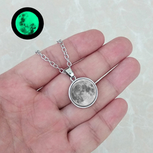 Glow In The Dark Moon Necklace 18mm Galaxy Planet Glass Cabochon Pendant Necklace Silver Chain Luminous Jewelry Women Gifts 2024 - buy cheap