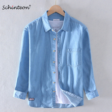 2020 Schinteon Men 100% Slub Cotton Shirt Long Sleeve Casual Denim Comfortable Shirt Autumn New Arrival Jeans 2024 - buy cheap