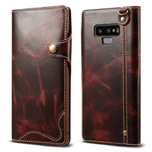 For Samsung Note9 Genuine Case Retro Oil Wax Cowhide Leather Handstrap Flip Wallet Bag Cover for Samsung Galaxy Note8 Phone Case 2024 - buy cheap