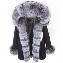Maomaokong 2020street new winter coat female long section Parker silver fox fur collar headband thickening detachable raccoon h 2024 - buy cheap