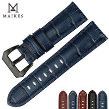 MAIKES-accesorios para reloj, pulsera de cuero genuino azul, hebilla de acero negra, correa de reloj y correa de reloj de 22mm - 26mm 2024 - compra barato