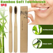 Escova de dentes de madeira macia e bambu, escova de dentes ecológica com cabo de madeira, para clareamento bucal para adultos, 1 peça 2024 - compre barato