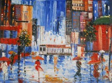 Large Size Handmade Knife Palette Landscape Oil Painting on Canvas Hand Painted Impressional Abstract Rainy Streetscape Crafts 2024 - buy cheap
