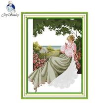 Joy Sunday A Rose Garden Counted Cross Stitch 11CT 14CT DIY Printed Cross Stitch Kits For Embroidery Home Decoration Needlework 2024 - buy cheap