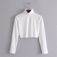 Camisa feminina de manga longa, camiseta da moda para outono, 2018, crop top, camisa branca, slim, sexy, de gola alta, w3 2024 - compre barato