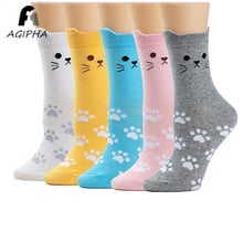 Funny Socks for Women Cotton Casual Solid Color Cartoon Cute Cat Paws Patterned Short Sock 5 Pairs/Lot Brand New 2024 - buy cheap