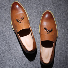 Sapato social masculino, sapato de couro formal oxford para homens, salto baixo com borlas, para casamento tamanho 48 2024 - compre barato