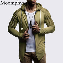 Moomphya steetwear hip hop cardigan hoodies homens manga plissada com capuz moletom com capuz longline hem jaqueta masculina casaco fino hoodie 2024 - compre barato