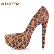 ALMUDENA Women Sexy Brown Grey Leopard Horsehair Platform Pumps Ultra High Heels Dress Shoes Banquet Party Pumps Dropship 2024 - buy cheap