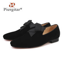 PIERGITAR 2018 Handmade men velvet shoes fashionable bowtie men's loafers party and wedding men dress shoes smoking slippers 2024 - buy cheap