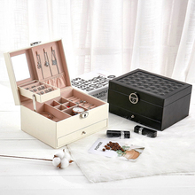 PU Leather Multi-layer Jewelry Makeup Organizer Women Earrings Necklace Watch Holder Drawer Box With Mirror Lock Collection Case 2024 - buy cheap