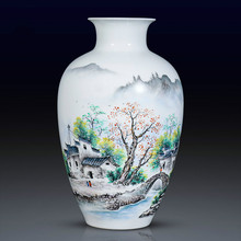 Vaso de flores de porcelana paisagem pintada à mão estilo chinês para decoração de home office 2024 - compre barato