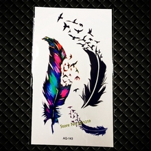 3D negro aves voladoras pluma tatuaje pasta para brazo para hombres y mujeres cuello tatuaje falso arte corporal a prueba de agua tatuaje temporal pegatina GAQ143 2024 - compra barato