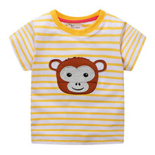 Jumping meters new striped cartoon clothes with applique a cute monkey short sleeves summer t shirt for baby boys hot selling 2024 - buy cheap