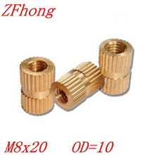 100pcs OD=10 M8*20 Brass Insert Knurled Nut ,M6 Brass Round Nut For Injection Moulding 2024 - buy cheap