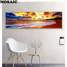 Pintura com contas para artesanato, pintura em ponto cruz "paisagem marítima/praia/alvorada" 5d todo em resina quadrada mosaico de diamantes bordado com strass arte 2024 - compre barato