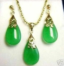 AAA fine Jewelry green jade pendant necklace earring set 2024 - buy cheap