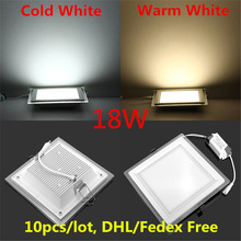 Panel de cristal empotrado, Panel de luz descendente de techo de luz LED de 18W, Blanco cálido/frío, Envío Gratis por DHL/Fedex, 10 unids/lote 2024 - compra barato