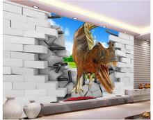 Personalizado 3d papel 3d Pared de tv de murales nuevo 3 d TV de muro de ladrillo mural de dinosaurios papel pintado casa Decoración 2024 - compra barato