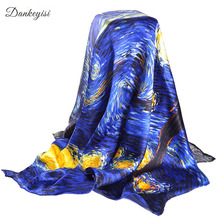DANKEYISI Van Gogh-pañuelo de seda auténtica para mujer, pintura al óleo, cuadrado, 90x90cm, grande a la moda, bufandas de marca de lujo, abrigo para mujer 2024 - compra barato