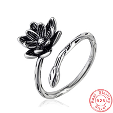 Anillo de plata de primera ley con forma de flor de loto para mujer, sortija ajustable, plata esterlina 925, Estilo Vintage 2024 - compra barato