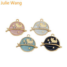 Julie Wang 4PCS Gold Base Enamel Cat kitty Branch Stars Charms For Neckalce Pendant Findings DIY Jewelry Making Metal Accessory 2024 - buy cheap