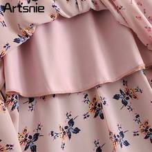 Artsnie Elegant Pink Boho Floral Print Maxi Long Skirt Women Summer Beach High Waist Ruffles Asymmetrical Skirts 2018 Femme 2024 - buy cheap