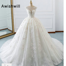 Real Pictures Vestido de Noiva Appliques Lace Flowers Princess Wedding Dresses 2020 Scoop Neck Ball Gown Bridal Dress 2024 - buy cheap