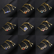 Блестящий Голубой Браслет с подвеской в виде сглаза, женский золотой цвет, медная цепочка, женские браслеты и оптовая продажа браслетов и украшений 2024 - купить недорого