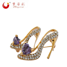 CAIZI New Crystal Shoes Brooches Female Hign Heels Enamel Pin Purple Heart Brooches for Women Wedding Dress Party Jewelry Gifts 2024 - buy cheap
