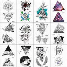 VANKIRS-tatuajes temporales geométricos de peonías y flores para mujer, pegatinas de pluma falsa negra, tatuajes 3D, brazo, triángulo, rosa, tatuajes de papel para cuello 2024 - compra barato
