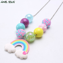 MHS.SUN Rainbow pendant chunky beads necklace colorful fashion girls kids long chain necklace baby child party favor jewelry 2024 - buy cheap