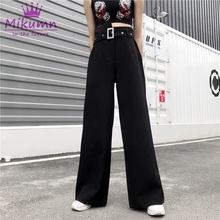 Harajuku Women Wide Leg Pants Black High Waist Full Length Trousers Spring Autumn Loose Causal Pants With Belt 2024 - buy cheap