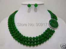 Free Shipping>>>Beautiful 3 rows 8mm green stone necklace earrings set 2024 - buy cheap