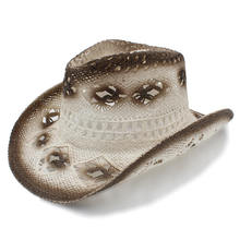 100% Straw Handmade Weave Women Men Western Cowboy Hat Beach Sun Sombrero Cowgirl Hat Size 58CM 2024 - buy cheap