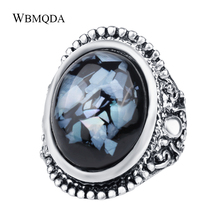 Luxury Shells Resin Ring For Women Dazzle Artificial Coral Accessories Silver Plated Vintage Oval Big Rings Size 7-10 2024 - buy cheap