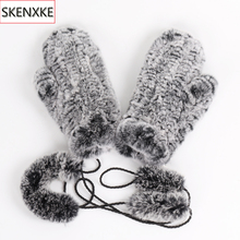 New Lady Real Rex Rabbit Fur Gloves Good Elastic Women Winter Knitted Genuine Rex Rabbit Fur Mittens Russian Natural Fur Gloves 2024 - buy cheap