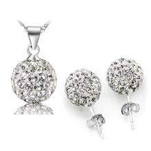 Genuine 925 Sterling Silver Round Shambala Austrian Crystal Necklace & Pendants & Stud Earrings For Women Fashion Jewelry Sets 2024 - buy cheap