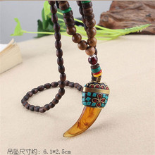 Collares con colgante de rueda de oración para mujer, colgante con cuernos de loto nepalés, estilo Retro étnico, ala de pollo, cuentas de madera, cadena para suéter, regalos 2024 - compra barato