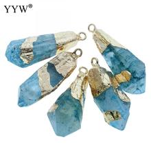 Yyw 5 peças pingente preenchido de ouro ágata de quartzo gelo para colar jóias 14x53mm cor azul rosa pedra de cristal natural pingente drusa 2024 - compre barato