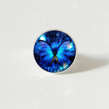 Anel de borboleta azul moda vintage cúpula de vidro cabochon steampunk anel jóias 2024 - compre barato