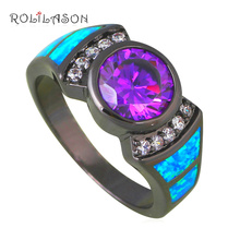 Love Gift Zircon Rings for Women Blue Fire Opal Black Gold Tone Fashion Jewelry Purple Zirconia Ring USA Sz #6#7#8#9 OR826 2024 - buy cheap