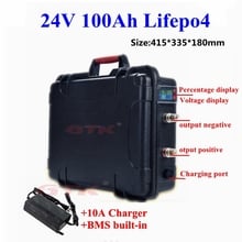 Waterproof 24v 100Ah lifepo4 Lithium battery pack with bms for golf trolley  solar panel UPS autocaravans RV campers+10A Charger 2024 - buy cheap