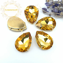 Piedras de cristal con forma de gota de agua Amarilla Dorada, diamantes de imitación con cuatro garras doradas, accesorios de ropa Diy, ¡envío gratis! 2024 - compra barato