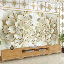 Beibehang de papel 3d flor abierta rico blanco porcelana oro relieve 5d Fondo papeles tapiz decoración del hogar 8d papel pintado 2024 - compra barato