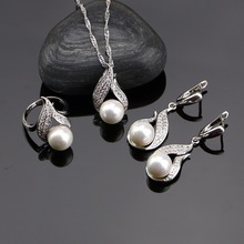 925 Sterling Silver Jewelry Sets Freshwater Pearls With White Beads Women Wedding Earrings/Pendant/Ring/Necklace Set 2024 - buy cheap