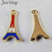 Julie Wang-15 unidades, venta al por mayor, esmalte colorido, Torre Eiffel, aleación, tono dorado, colgante, pendientes, accesorio de fabricación de joyas 2024 - compra barato