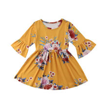 Нарядное платье с роговыми рукавами и цветочным рисунком для маленьких девочек; одежда для торжеств; повседневные платья; От 1 до 6 лет 2024 - купить недорого
