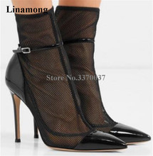 Women Elegant Pointed Toe Mesh Thin Heel Short Boots Ankle Strap Lace Black Red White High Heel Ankle Boots Wedding Shoes 2024 - buy cheap